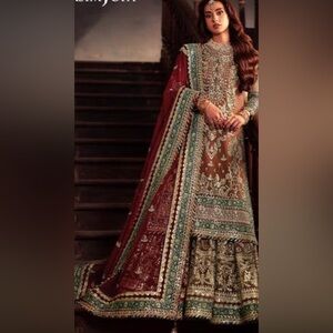 Elegant Maroon and Green Embroidered Dress Asim jofa original